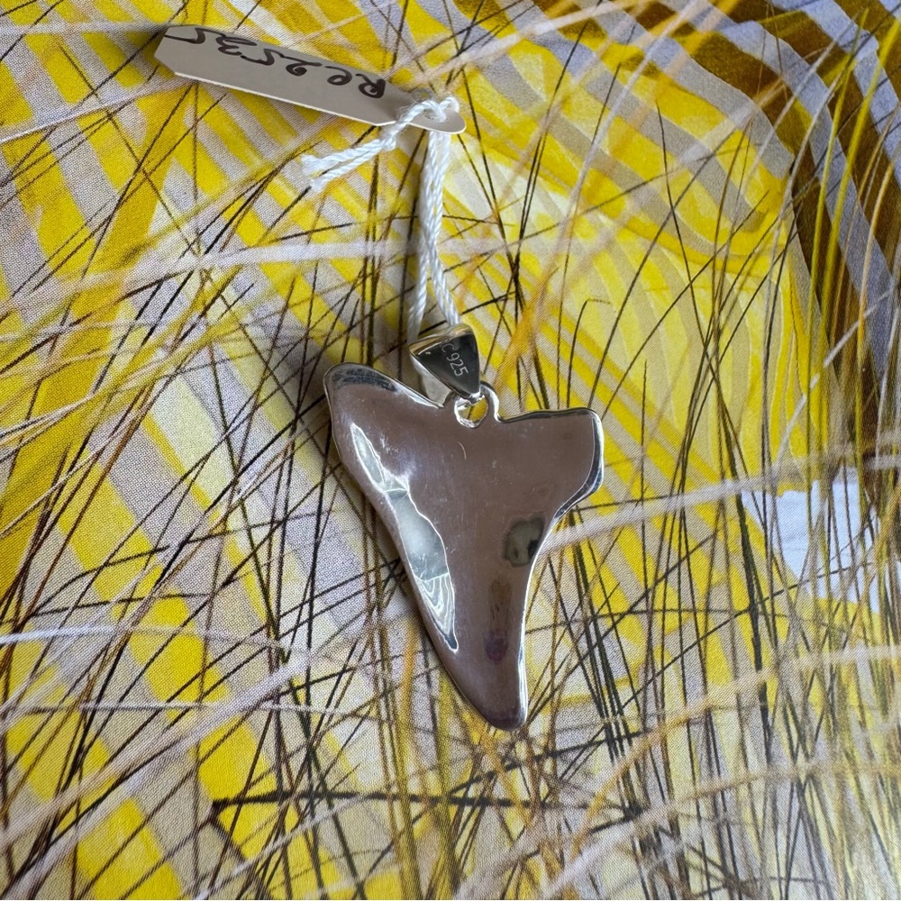 925 /3D SOLID Silver Shark Tooth Pendant - - Picture 4 of 6